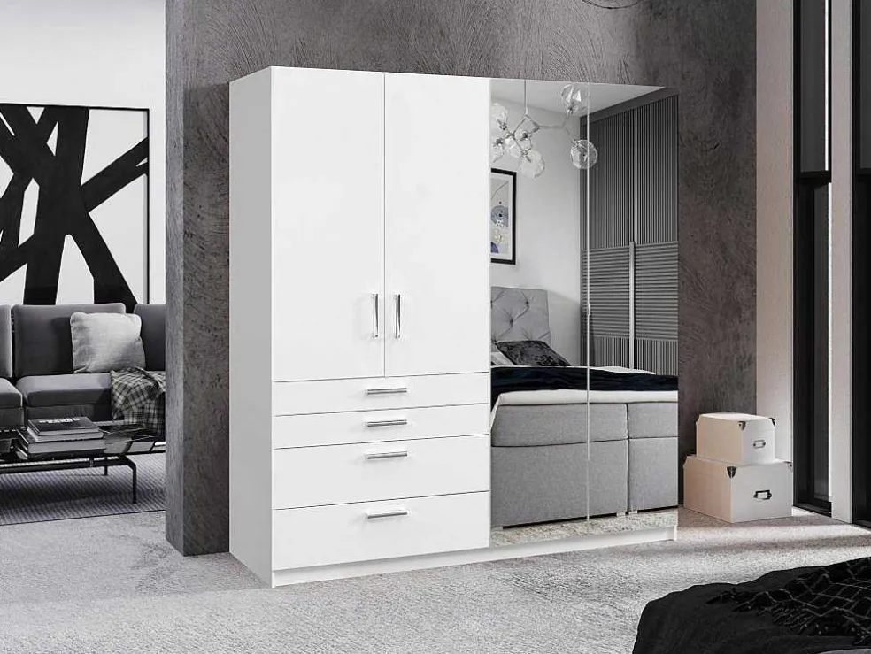 Kast Met 4 Deuren En 4 Lades - Met Spiegel - L200 Cm - Wit - Nidawo