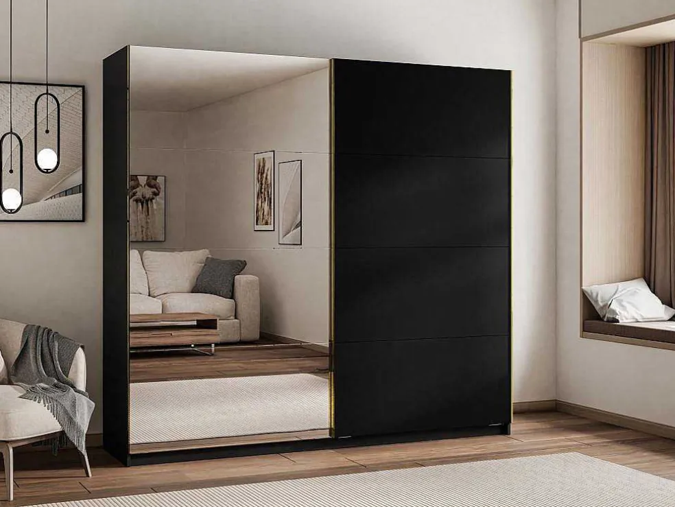 Kast Met 2 Schuifdeuren - Met Spiegel - L244 Cm - Zwart - Nimela