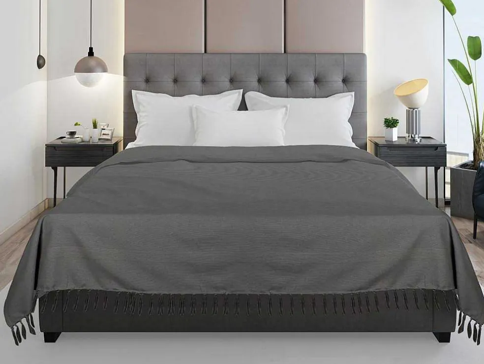 Katoenen Sprei Met Franjes - 230 X 250 Cm - Grijs - Segna