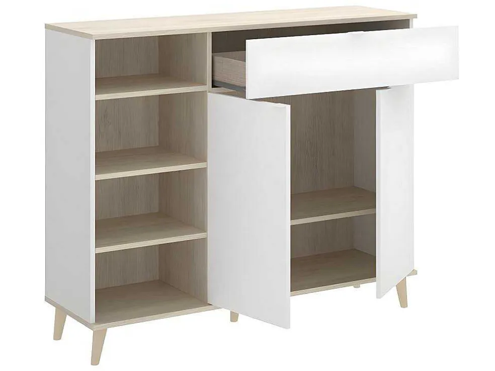 Keukenbuffet Wajdi - 2 Deuren, 1 Lade En 4 Nissen - Wit En Eiken