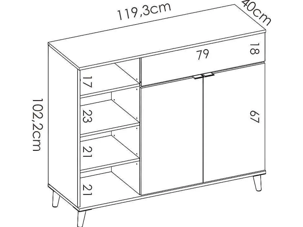 Keukenbuffet Wajdi - 2 Deuren, 1 Lade En 4 Nissen - Wit En Eiken