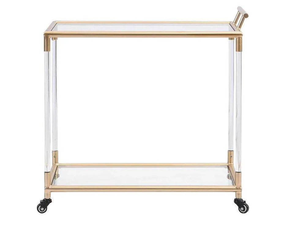 Keukentrolley Met Twee Bladen In Gehard Glas En Metaal - Transparant En Goudkleurig - Orula