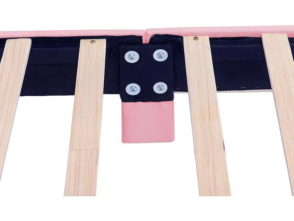 Kinderbed 140X200Cm Met Gewatteerde Rugleuning In Kunstleer - Lattenbodem - Roze