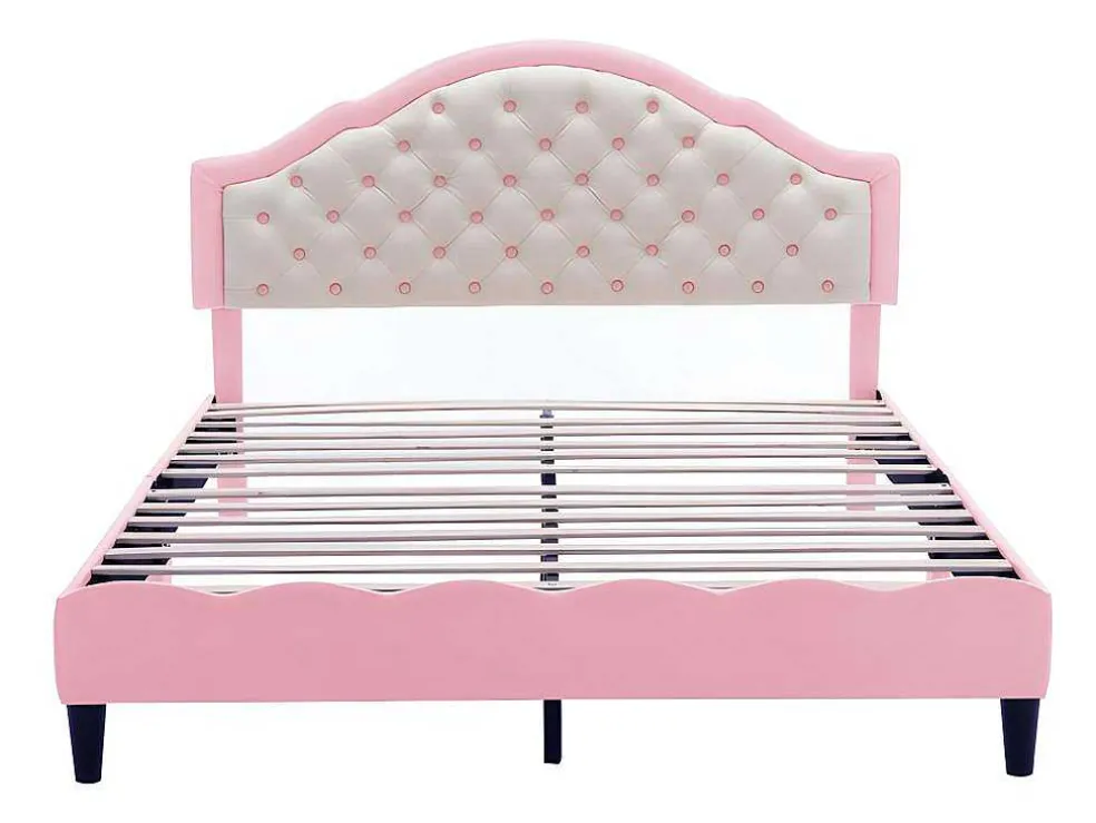 Kinderbed 140X200Cm Met Gewatteerde Rugleuning In Kunstleer - Lattenbodem - Roze