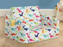 Kinderfauteuil Van Fluweel Met Dinosaurus Motieven - Wit - Almagro