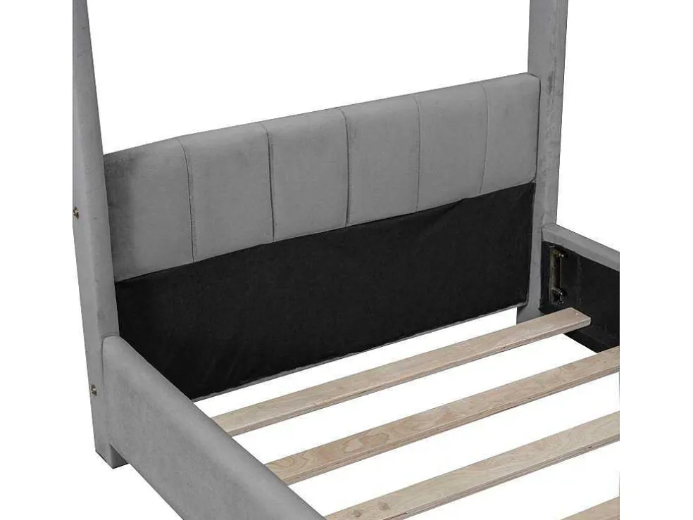 Kinderhutbed 90X200Cm In Fluweel - Lattenbodem - Grijs