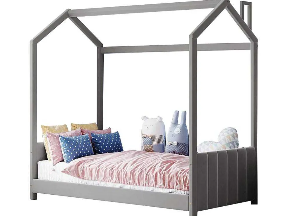 Kinderhutbed 90X200Cm In Fluweel - Lattenbodem - Grijs