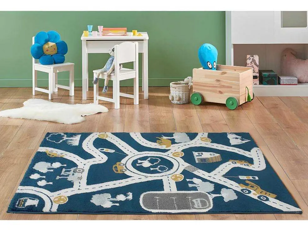 Kindertapijt Roady - Polypropyleen - 100 X 150 Cm - Blauw, Beige En Geel