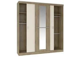 Kledingkast - 3 Schuifdeuren - Met Spiegel - L205Cm - Naturel En Beige - Didda Ii