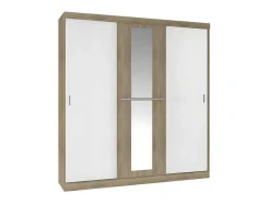Kledingkast - 3 Schuifdeuren - Met Spiegel - L205Cm - Naturel En Beige - Didda Ii