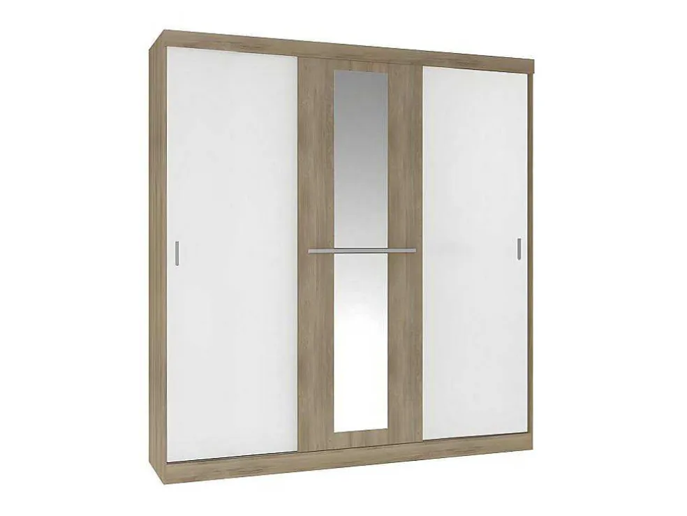 Kledingkast - 3 Schuifdeuren - Met Spiegel - L205Cm - Naturel En Beige - Didda Ii