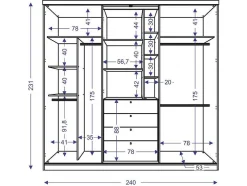 Kledingkast - Schuifdeuren - Spiegel En Laden - L240 Cm - Naturel En Ivoorkleur - Bodil Ii