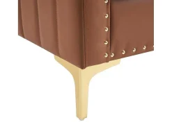 Kunstleren Chesterfield Fauteuil Met Dik Kussen - Goud Metalen Poten - Bruin