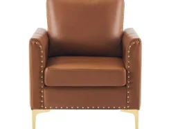 Kunstleren Chesterfield Fauteuil Met Dik Kussen - Goud Metalen Poten - Bruin