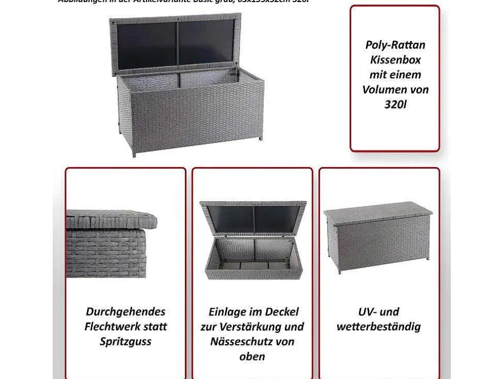 Kussenbox Van Polyrattan Mcw-D88 Iii, Basic Zwart, 63X135X52Cm 320L