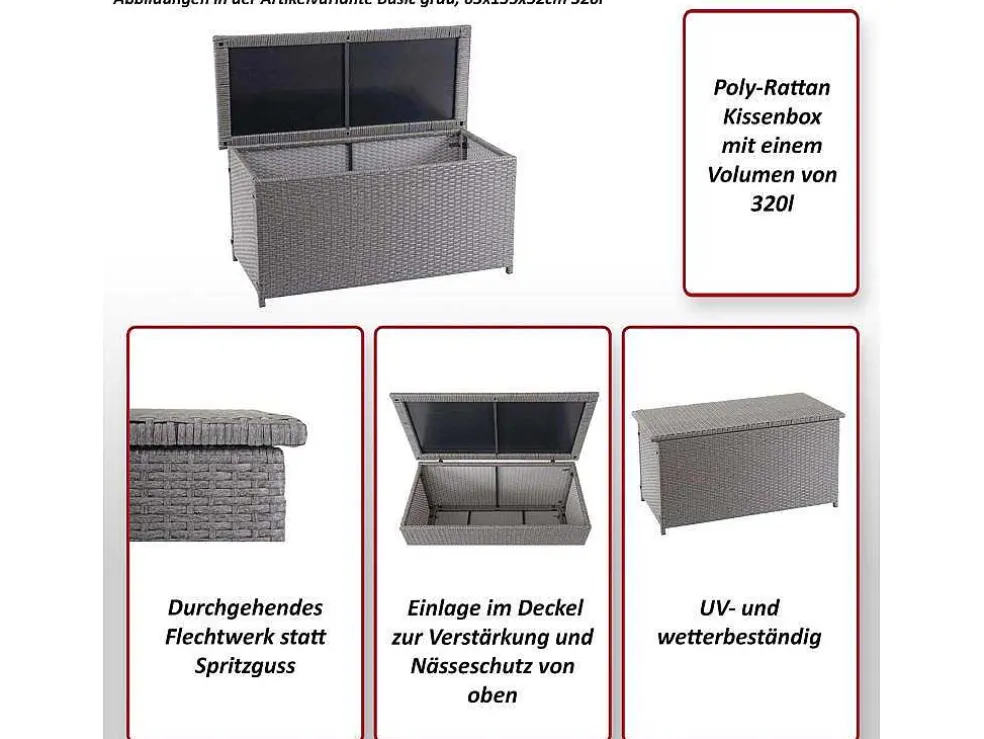 Kussenbox Van Polyrattan Mcw-D88 Iii, Basic Grijs, 51X115X59Cm 250L