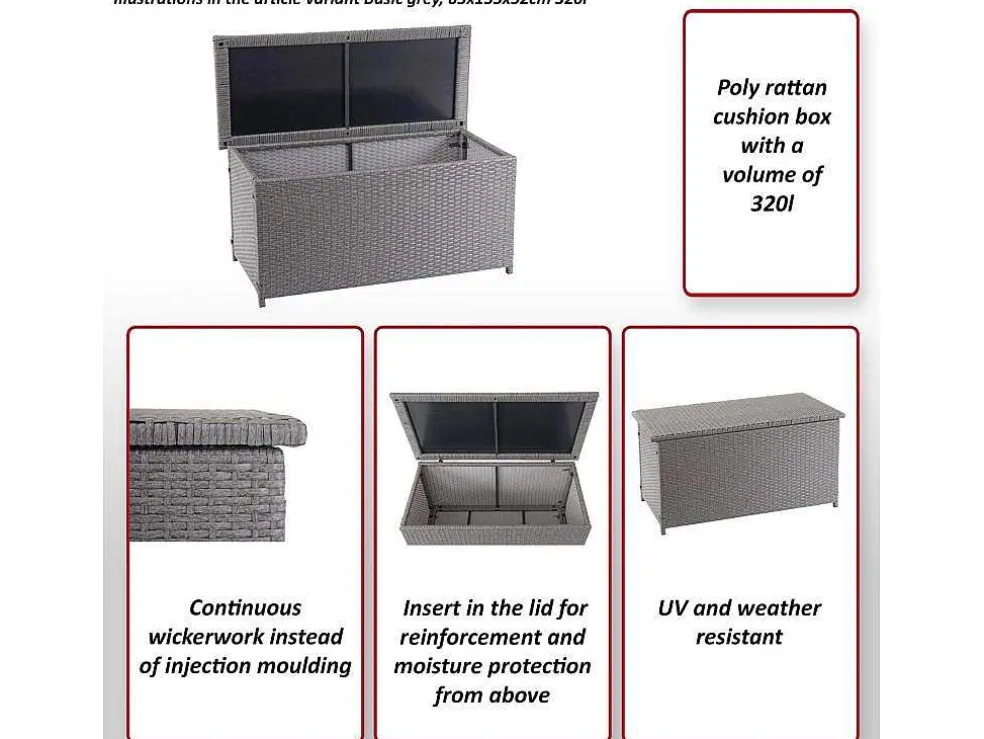 Kussenbox Van Polyrattan Mcw-D88 Iii, Basic Grijs, 80X160X94Cm 950L