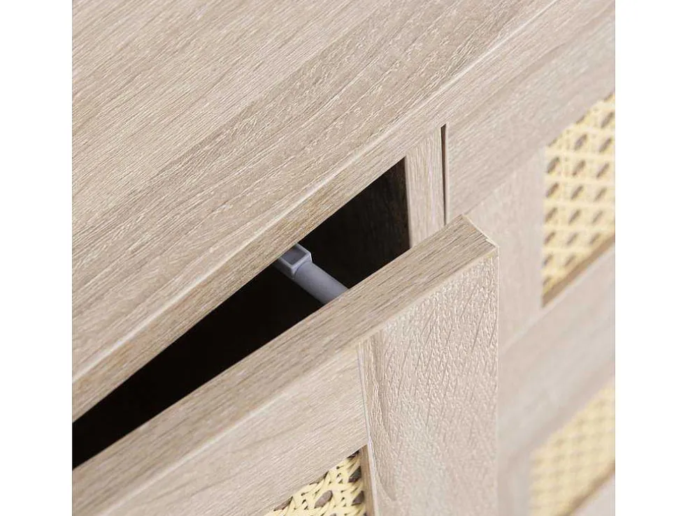 Ladekast 120 X 82 X 40 Cm Met 2 Deuren En 3 Laden In Rotan En Sonoma Eiken, Verstelbare Plank, Beige