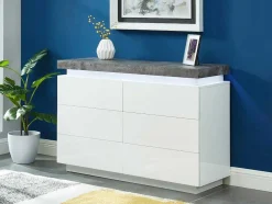 Ladekast Halo Ii - 6 Lades - Gelakt Mdf - Met Ledverlichting - Kleur: Wit En Beton