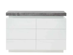 Ladekast Halo Ii - 6 Lades - Gelakt Mdf - Met Ledverlichting - Kleur: Wit En Beton