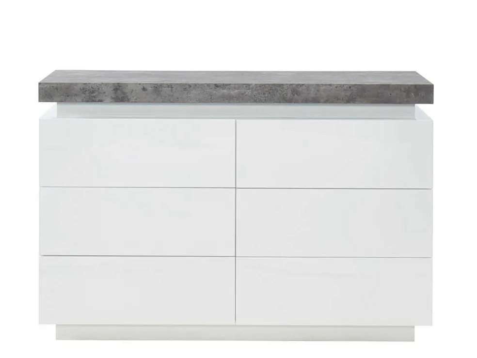Ladekast Halo Ii - 6 Lades - Gelakt Mdf - Met Ledverlichting - Kleur: Wit En Beton