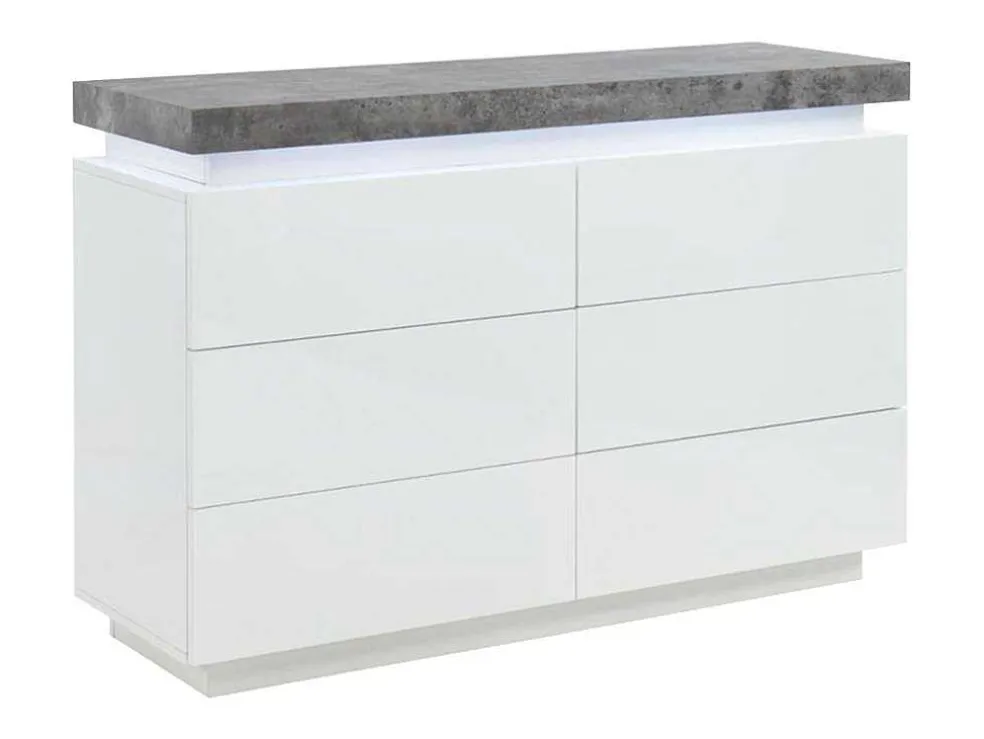 Ladekast Halo Ii - 6 Lades - Gelakt Mdf - Met Ledverlichting - Kleur: Wit En Beton