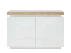 Ladekast Halo Ii - 6 Lades - Gelakt Mdf - Met Ledverlichting - Kleur: Wit En Eiken