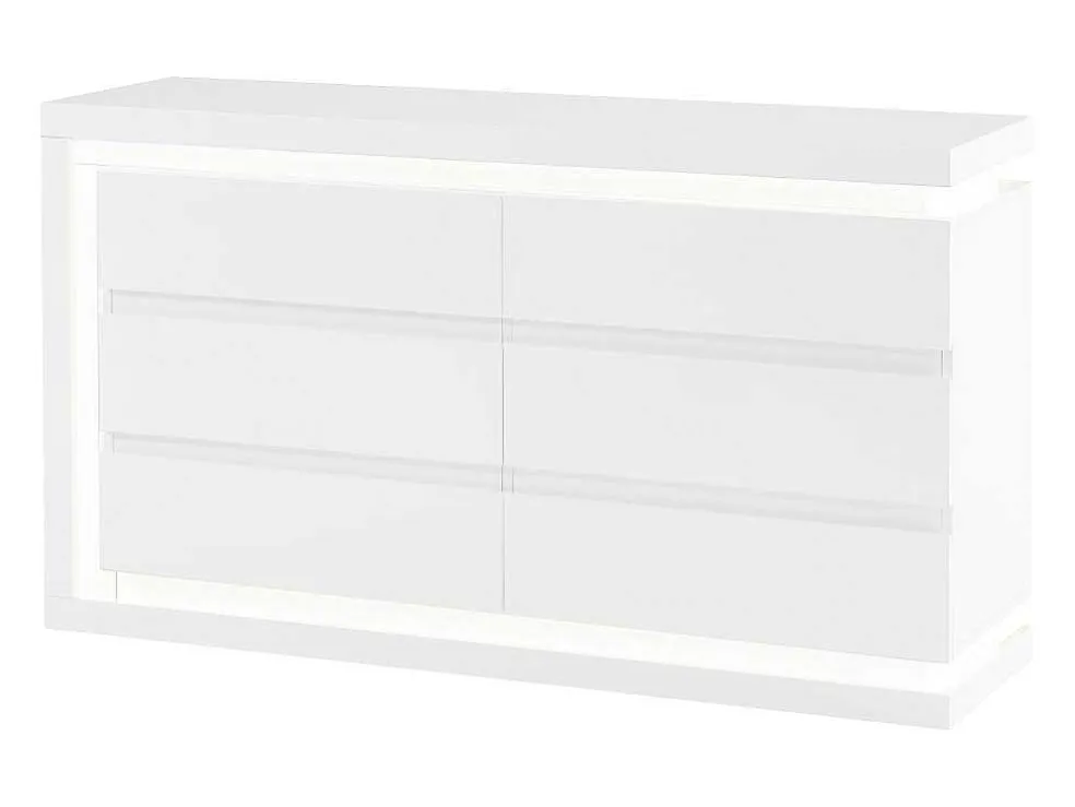 Ladekast Met 6 Lades - Met Ledverlichting - Mdf - Wit Gelakt - Flarancia