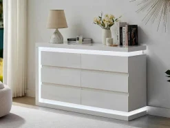 Ladekast Met 6 Lades - Met Ledverlichting - Mdf - Wit Gelakt - Flarancia