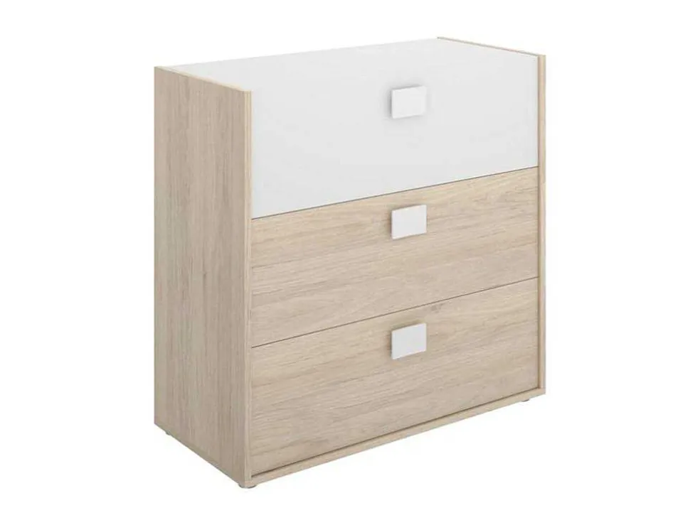 Ladekast Sonia - 3 Lades - Kleuren: Eiken En Wit