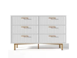 Ladekast Versierd Met Verticale Strepen - 6 Lades - Wit
