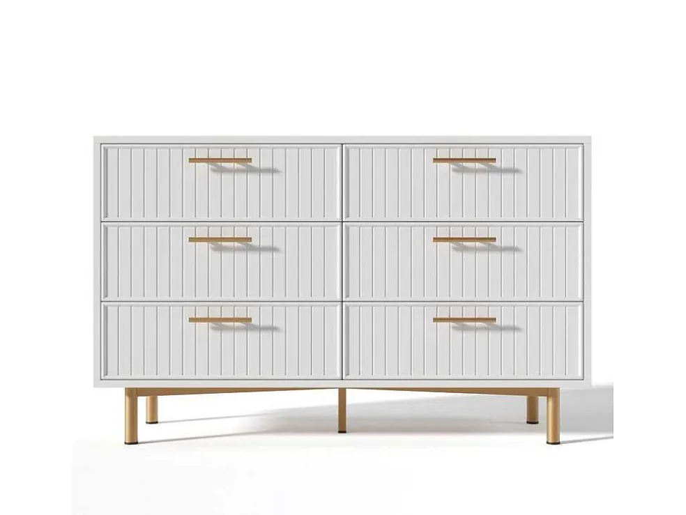Ladekast Versierd Met Verticale Strepen - 6 Lades - Wit