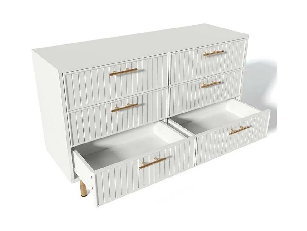 Ladekast Versierd Met Verticale Strepen - 6 Lades - Wit