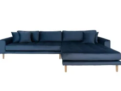 Lido Bank Met Chaise Longue Rechts Velours Donker Blauw.