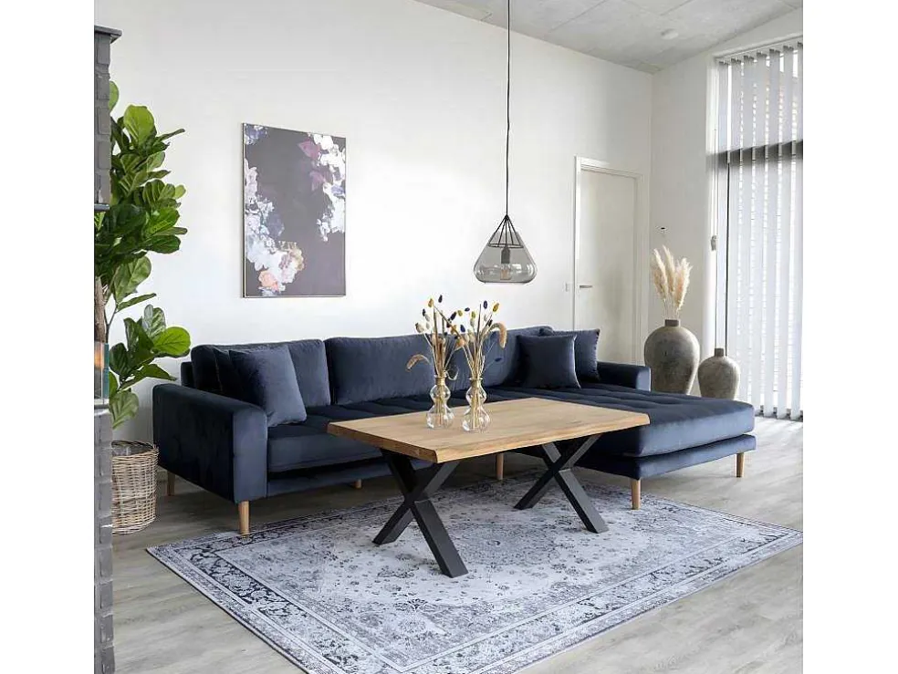 Lido Bank Met Chaise Longue Rechts Velours Donker Blauw.