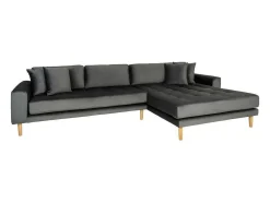 Lido Chaiselong Sofa Rechts Met 4 Kussens, Velour Grijs.