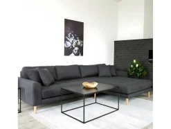 Lido Chaiselong Sofa Rechts Met 4 Kussens, Velour Grijs.