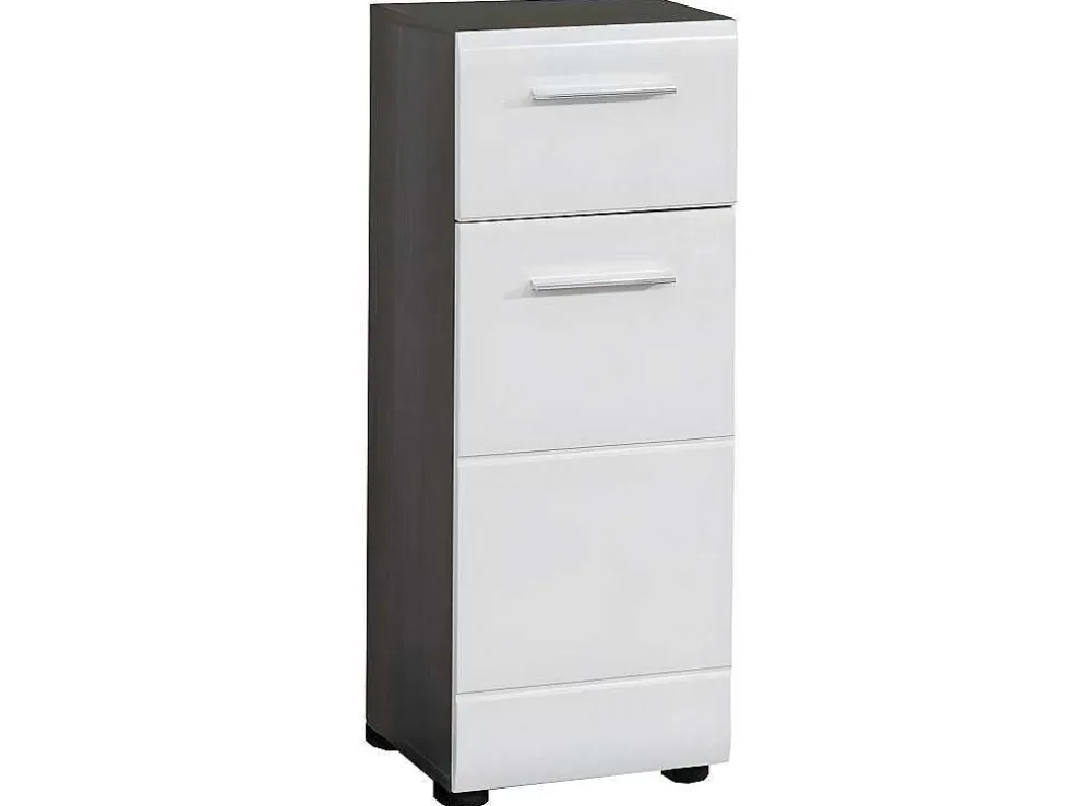 Linebad Badkamerkast 1 Deur, 1 Lade Gerookt Zilver, Wit Hoogglans.