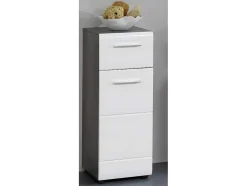 Linebad Badkamerkast 1 Deur, 1 Lade Gerookt Zilver, Wit Hoogglans.