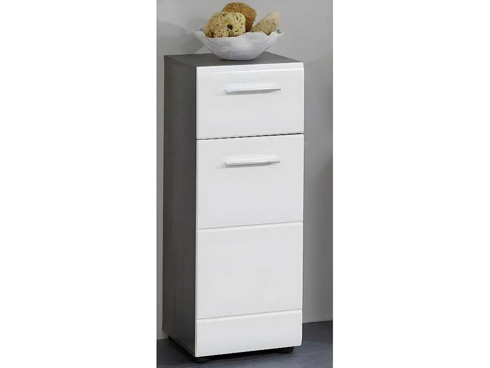 Linebad Badkamerkast 1 Deur, 1 Lade Gerookt Zilver, Wit Hoogglans.