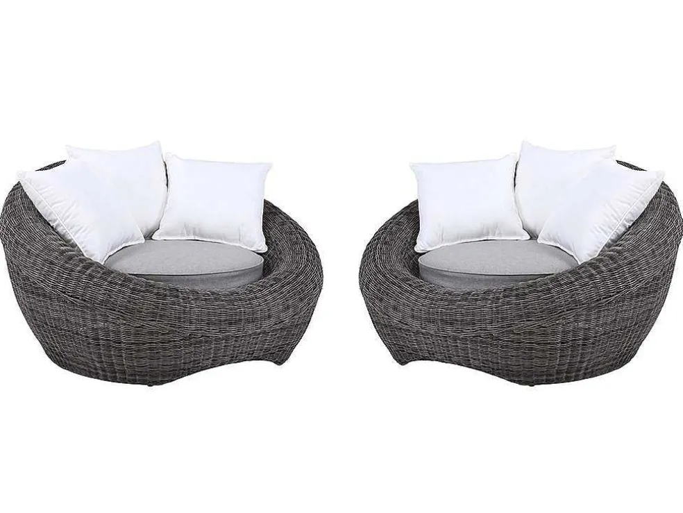 Loungeset Van Geweven Hars - Grijs - Zitbank, 2 Fauteuils En Salontafel - Whiteheaven