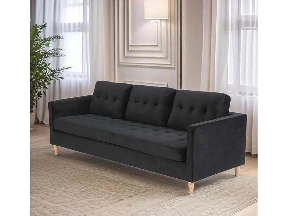 Marino Bank 3 Persoons Velours Zwart.