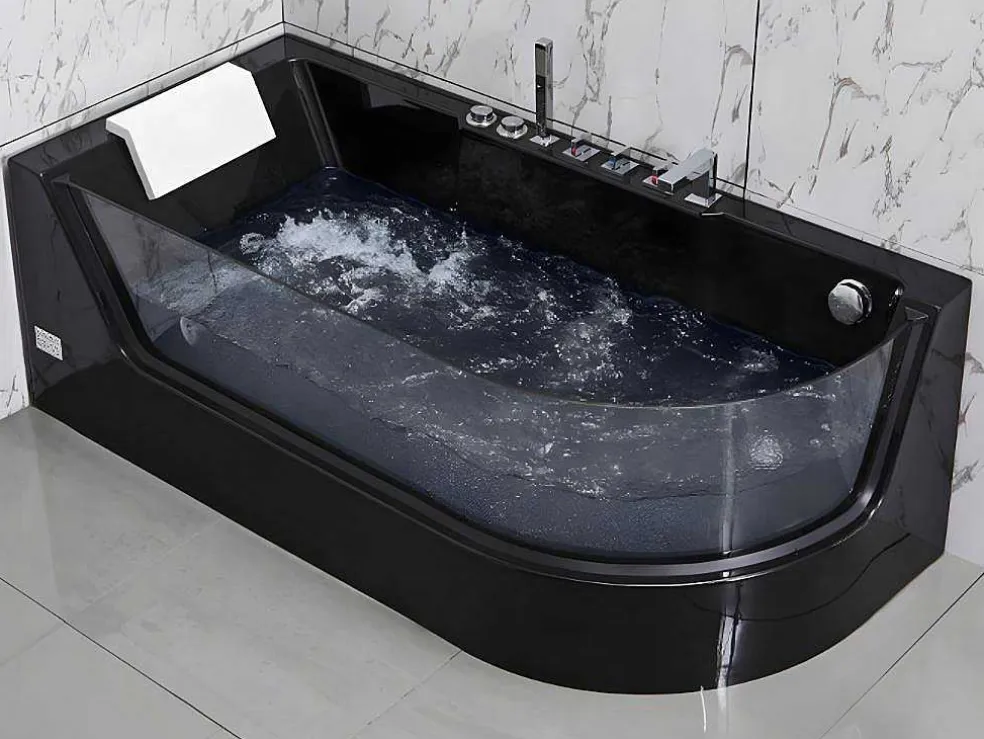 Massagebad Met Glazen Wand Aria Zwart - Persoons - 170*80*57Cm - Linkse Hoek