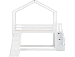 Massief Grenen Stapelbed 90X200Cm - Met Opbergtrap En Glijbaan - Wit