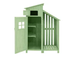 Massief Houten Tuinhuis Met Pvc Schuin Dak - 2 Planken 3 Klapdeuren - L124 X D46 X H174 Cm - Groen