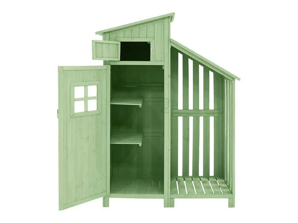 Massief Houten Tuinhuis Met Pvc Schuin Dak - 2 Planken 3 Klapdeuren - L124 X D46 X H174 Cm - Groen
