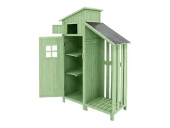 Massief Houten Tuinhuis Met Pvc Schuin Dak - 2 Planken 3 Klapdeuren - L124 X D46 X H174 Cm - Groen