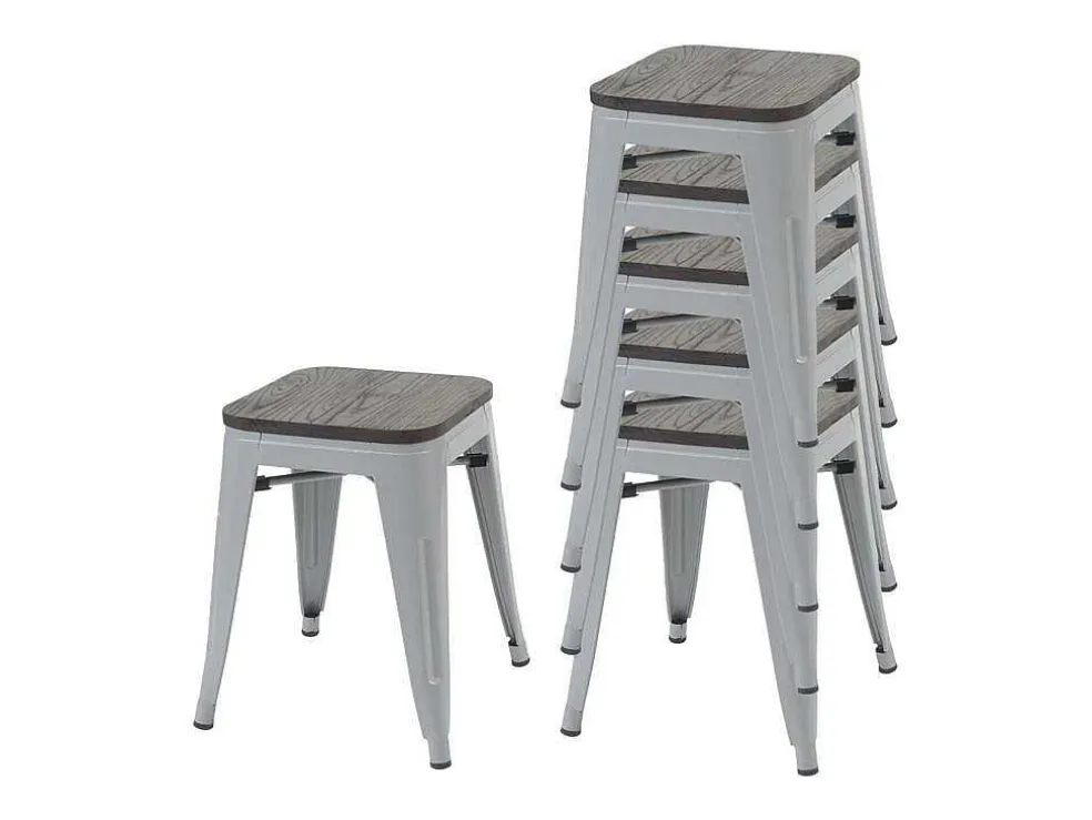 Mcw-A73 Kruk (Set Van 6) Houten Zitting, Grijs