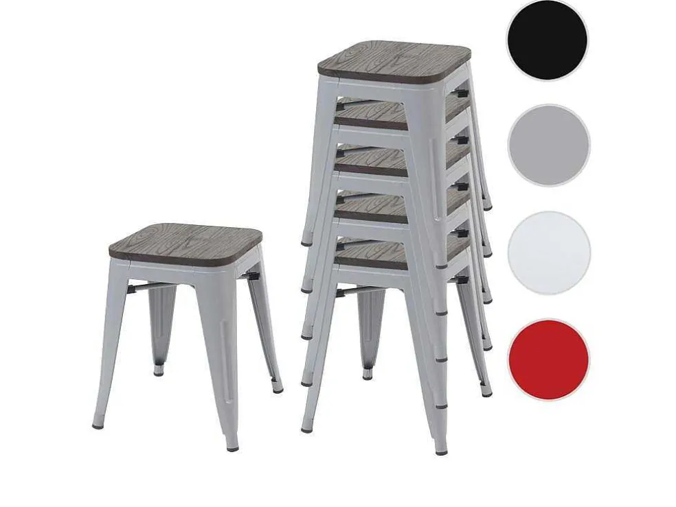 Mcw-A73 Kruk (Set Van 6) Houten Zitting, Grijs