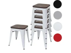 Mcw-A73 Kruk (Set Van 6) Houten Zitting, Wit